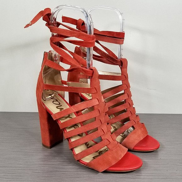 Sam Edelman Yarina Strappy Suede Sandal, Blood Orange Suede, Womens Size 7.5 M - Picture 3 of 11